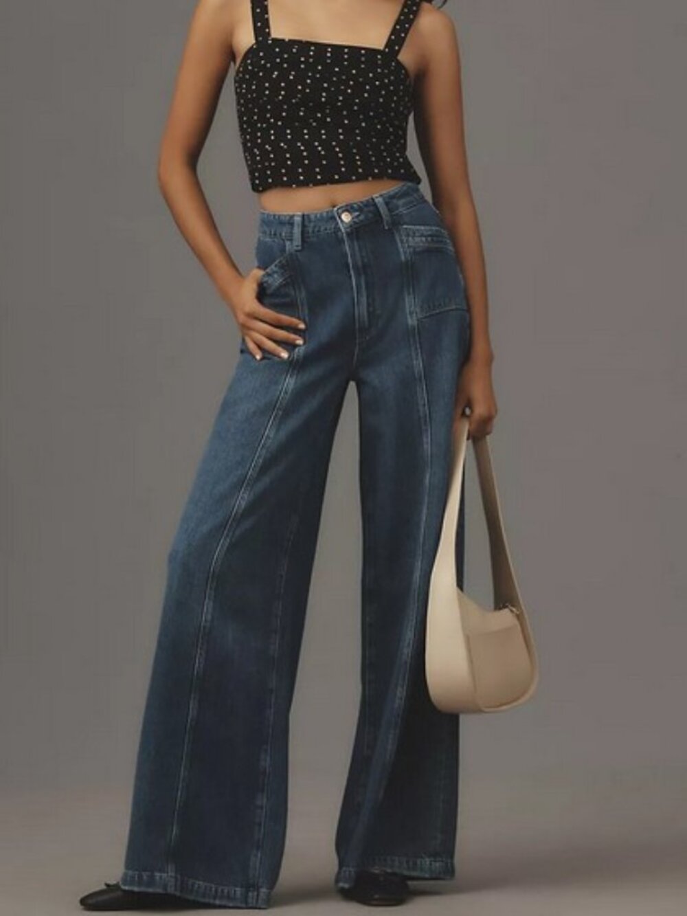 PAIGE Portia Seamed High-Rise Wide-Leg Jeans Sz 27